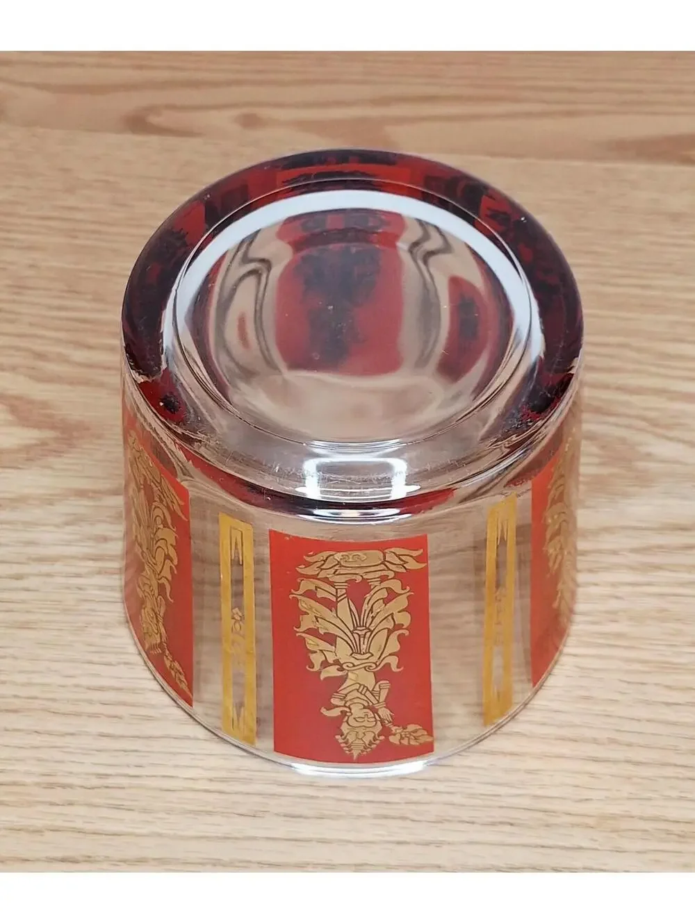 Culver VTG Siam Thai Dancers Red & 22K Gold Glass Ice Bucket MCM